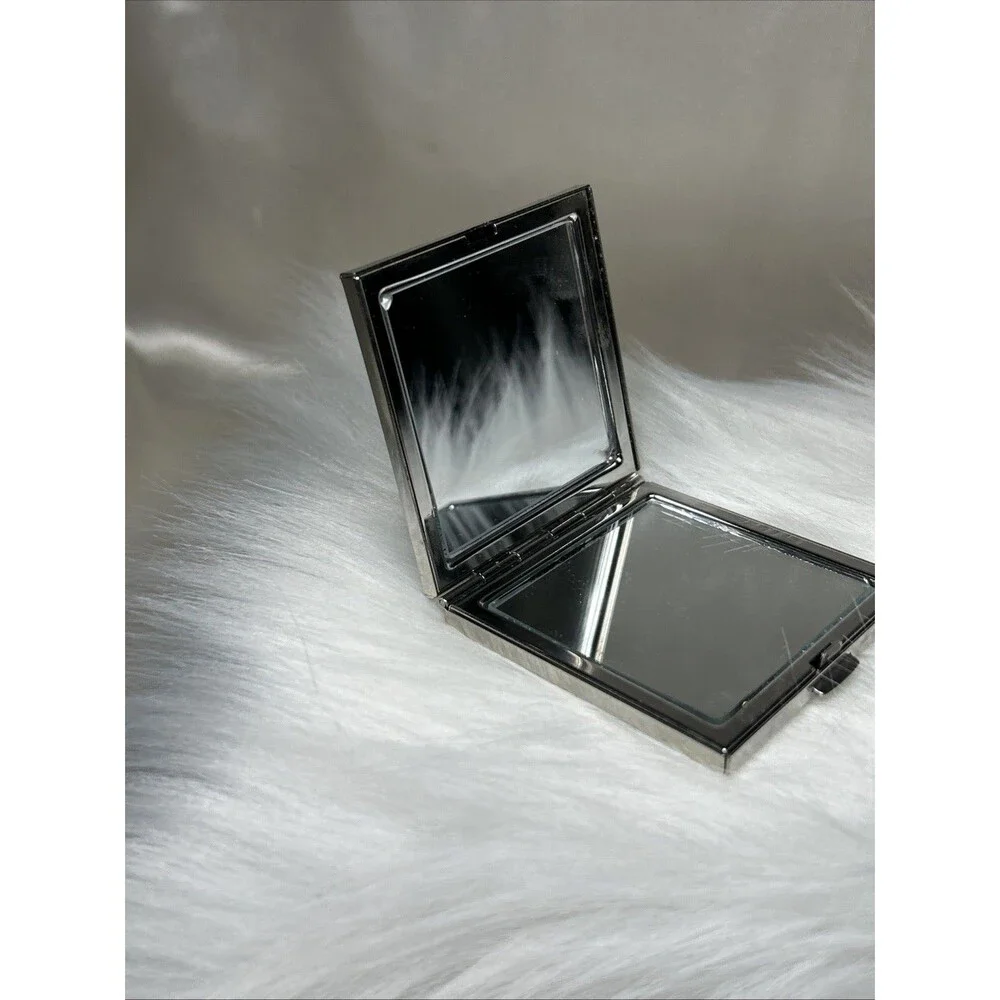 Swarovski Crystal Rocks Square Compact Mirror Dual Sided Black Silver